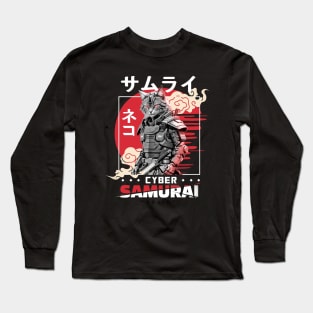 Cat Cyber Samurai  - Japanese Style Long Sleeve T-Shirt